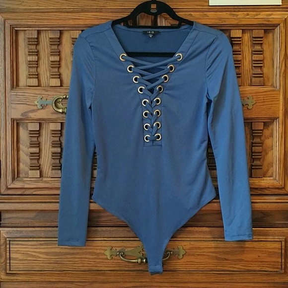 iris Tops - Blue Long Sleeve Bodysuit